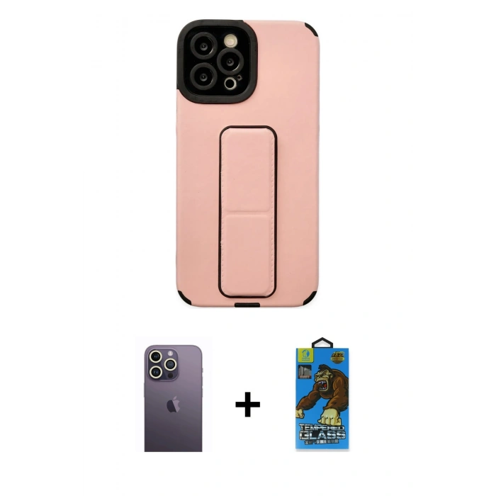 MARSİLYAN™- iPhone 12 Pro Max Kılıf Çekirdek Yansıma - Siyah 18D Cam Ekran Koruyucu + Neon Fosforlu Kamera Lens - BZ