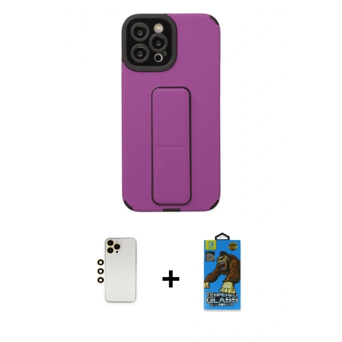 MARSİLYAN™- iPhone 12 Pro Max Kılıf Çekirdek Yansıma - Siyah 18D Cam Ekran Koruyucu + Shine Kamera Lens - GD