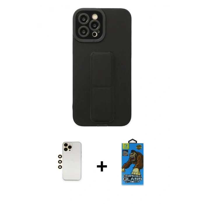 MARSİLYAN™- iPhone 12 Pro Max Kılıf Çekirdek Yansıma - Siyah 18D Cam Ekran Koruyucu + Shine Kamera Lens - GD