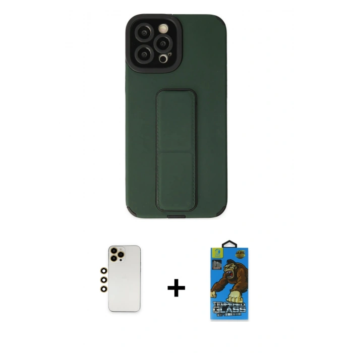 MARSİLYAN™- iPhone 12 Pro Max Kılıf Çekirdek Yansıma - Siyah 18D Cam Ekran Koruyucu + Shine Kamera Lens - GD