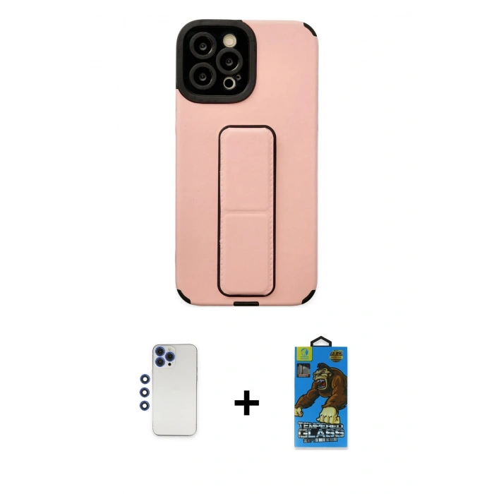MARSİLYAN™- iPhone 12 Pro Max Kılıf Çekirdek Yansıma - Siyah 18D Cam Ekran Koruyucu + Shine Kamera Lens - LT