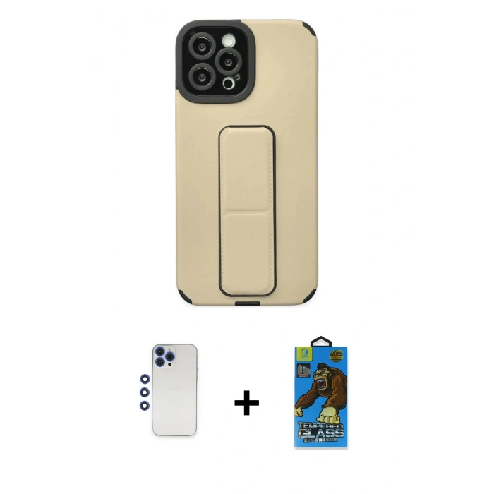 MARSİLYAN™- iPhone 12 Pro Max Kılıf Çekirdek Yansıma - Siyah 18D Cam Ekran Koruyucu + Shine Kamera Lens - LT