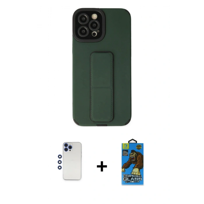 MARSİLYAN™- iPhone 12 Pro Max Kılıf Çekirdek Yansıma - Siyah 18D Cam Ekran Koruyucu + Shine Kamera Lens - LT