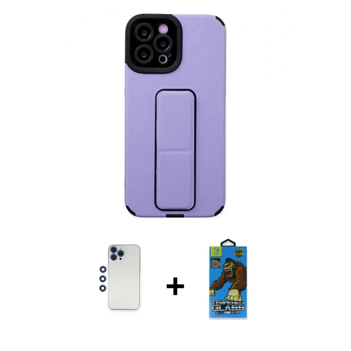 MARSİLYAN™- iPhone 12 Pro Max Kılıf Çekirdek Yansıma - Siyah 18D Cam Ekran Koruyucu + Shine Kamera Lens - LT