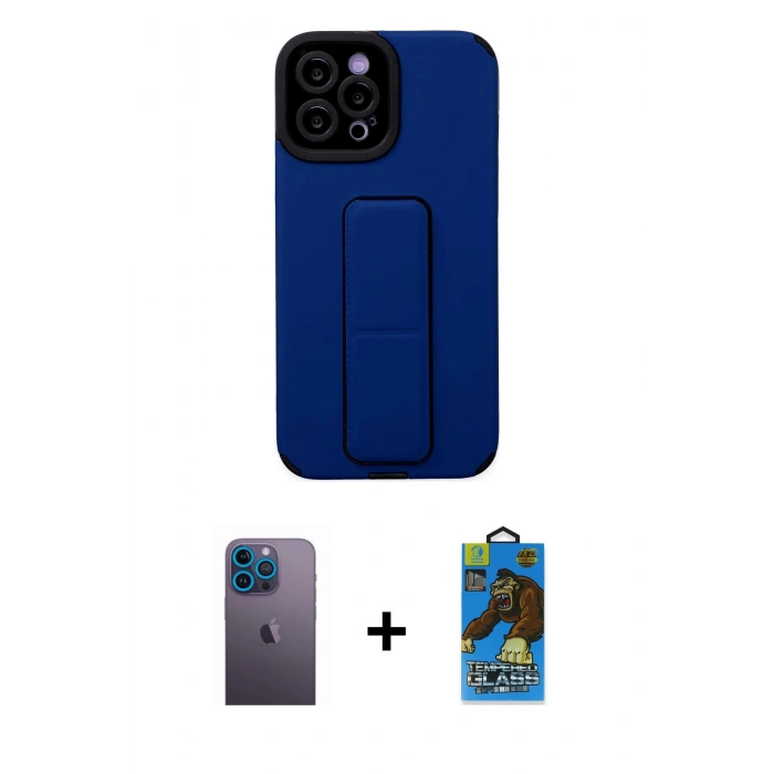 MARSİLYAN™- iPhone 12 Pro Max Kılıf Çekirdek Yansıma - Siyah 18D Cam Ekran Koruyucu + Neon Fosforlu Kamera Lens - MI