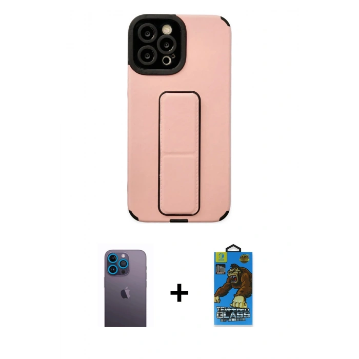MARSİLYAN™- iPhone 12 Pro Max Kılıf Çekirdek Yansıma - Siyah 18D Cam Ekran Koruyucu + Neon Fosforlu Kamera Lens - MI