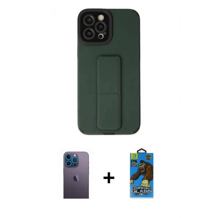 MARSİLYAN™- iPhone 12 Pro Max Kılıf Çekirdek Yansıma - Siyah 18D Cam Ekran Koruyucu + Neon Fosforlu Kamera Lens - MI
