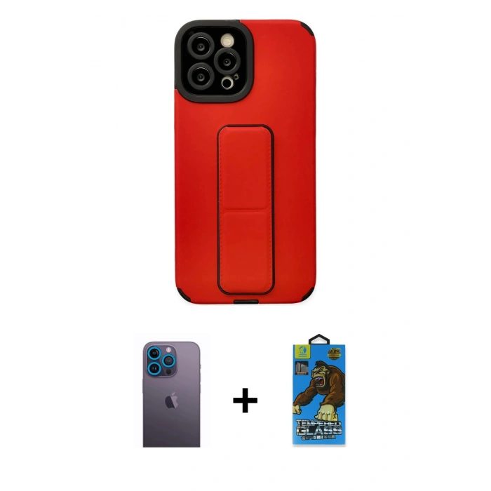 MARSİLYAN™- iPhone 12 Pro Max Kılıf Çekirdek Yansıma - Siyah 18D Cam Ekran Koruyucu + Neon Fosforlu Kamera Lens - MI