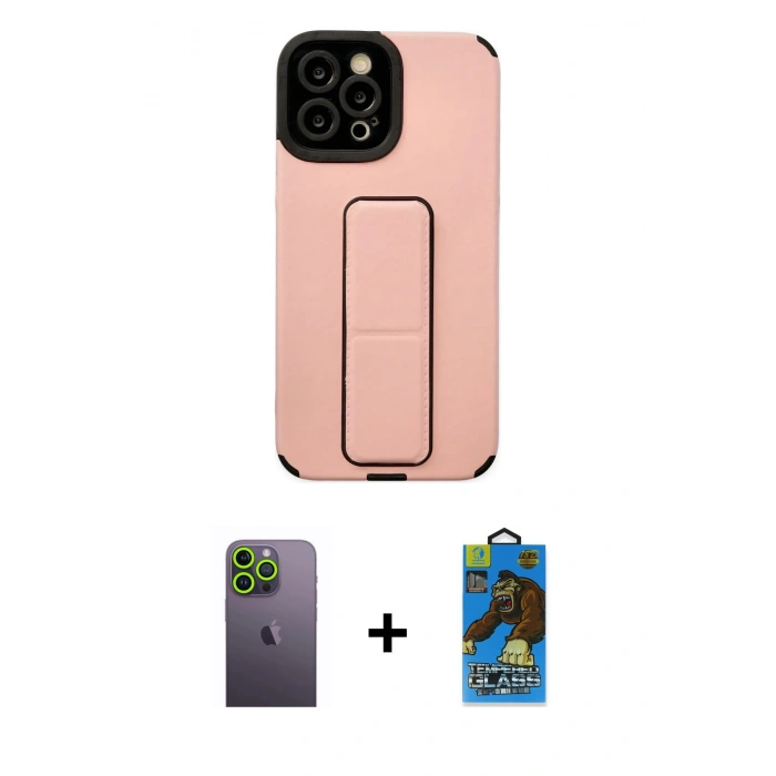 MARSİLYAN™- iPhone 12 Pro Max Kılıf Çekirdek Yansıma - Siyah 18D Cam Ekran Koruyucu + Neon Fosforlu Kamera Lens - YL