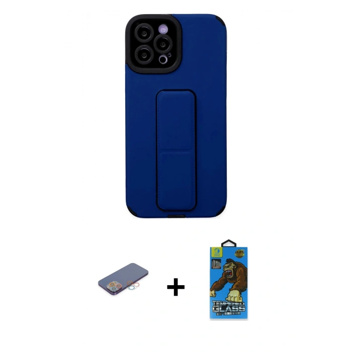 MARSİLYAN™- iPhone 12 Pro Max Kılıf Çekirdek Yansıma - Siyah 18D Cam Ekran Koruyucu + Renkli Kamera Lens Koruma Cam - PE