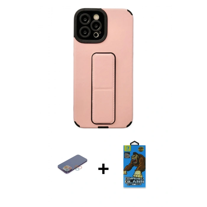 MARSİLYAN™- iPhone 12 Pro Max Kılıf Çekirdek Yansıma - Siyah 18D Cam Ekran Koruyucu + Renkli Kamera Lens Koruma Cam - PE