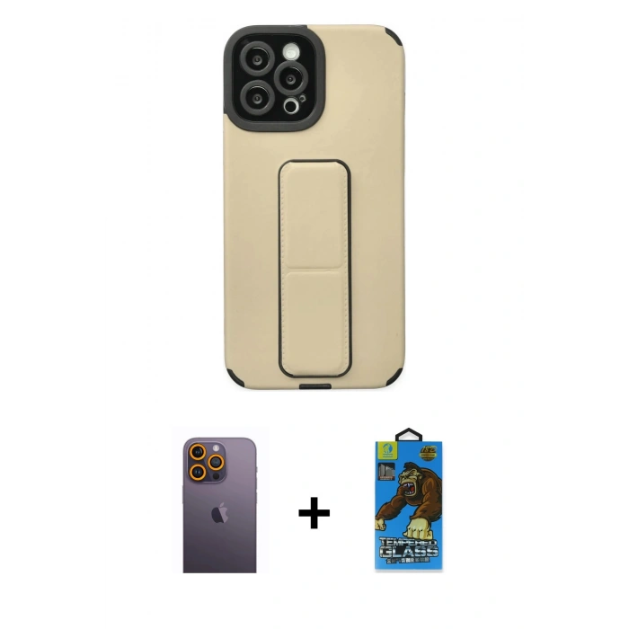 MARSİLYAN™- iPhone 12 Pro Max Kılıf Çekirdek Yansıma - Siyah 18D Cam Ekran Koruyucu + Neon Fosforlu Kamera Lens - SI