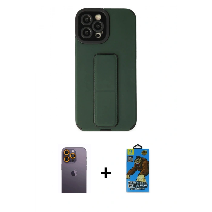 MARSİLYAN™- iPhone 12 Pro Max Kılıf Çekirdek Yansıma - Siyah 18D Cam Ekran Koruyucu + Neon Fosforlu Kamera Lens - SI
