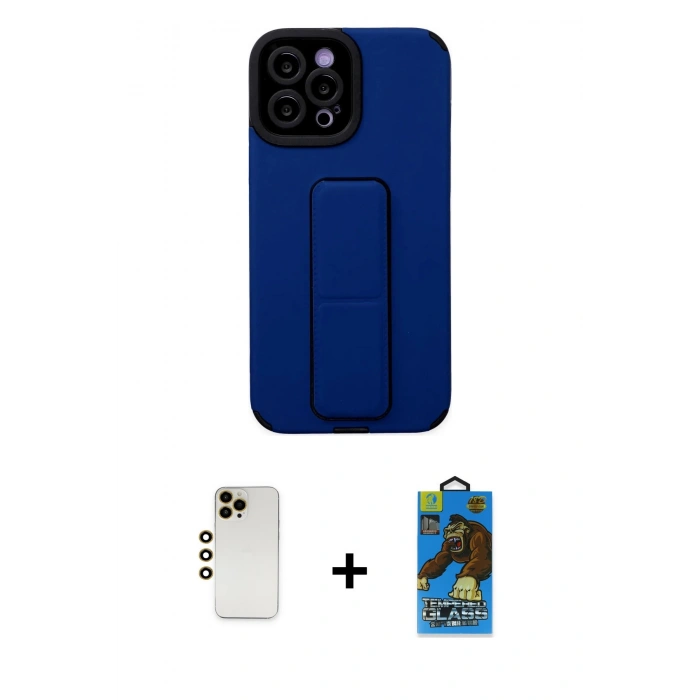 MARSİLYAN™- iPhone 12 Pro Max Kılıf Çekirdek Yansıma - Siyah 18D Cam Ekran Koruyucu + Shine Kamera Lens - GD