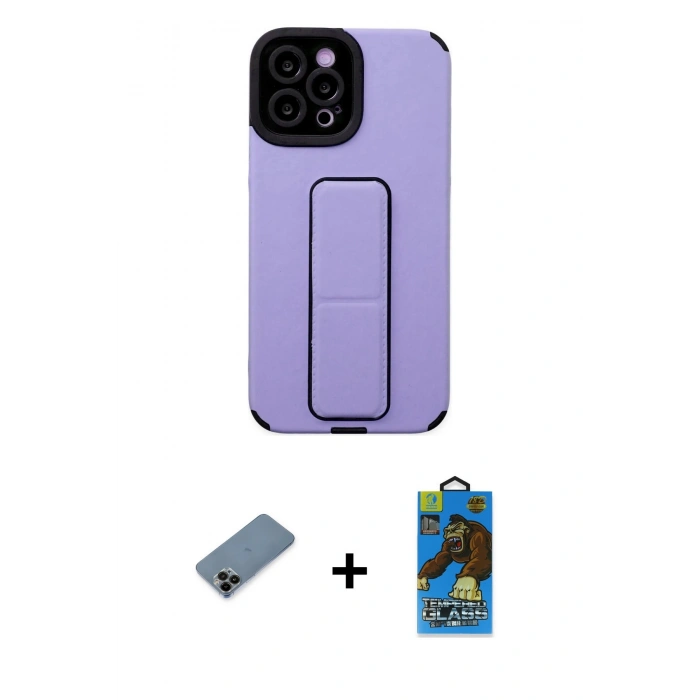 MARSİLYAN™- iPhone 12 Pro Max Kılıf Çekirdek Yansıma - Siyah 18D Cam Ekran Koruyucu + Shine Kamera Lens Koruma Cam - SH