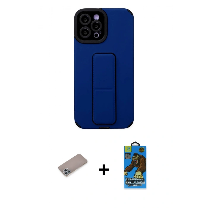 MARSİLYAN™- iPhone 12 Pro Max Kılıf Çekirdek Yansıma - Siyah 18D Cam Ekran Koruyucu + Shine Kamera Lens Koruma Cam - SABE