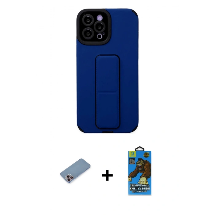 MARSİLYAN™- iPhone 12 Pro Max Kılıf Çekirdek Yansıma - Siyah 18D Cam Ekran Koruyucu + Shine Kamera Lens Koruma Cam - PE