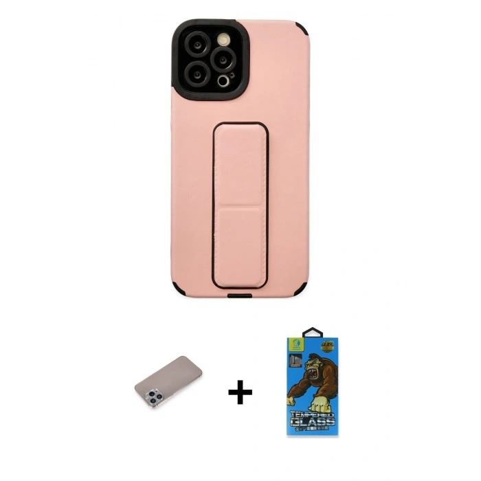 MARSİLYAN™- iPhone 12 Pro Max Kılıf Çekirdek Yansıma - Siyah 18D Cam Ekran Koruyucu + Shine Kamera Lens Koruma Cam - SABE