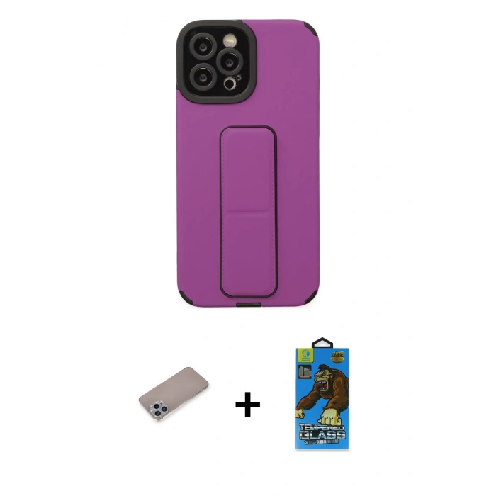 MARSİLYAN™- iPhone 12 Pro Max Kılıf Çekirdek Yansıma - Siyah 18D Cam Ekran Koruyucu + Shine Kamera Lens Koruma Cam - SABE