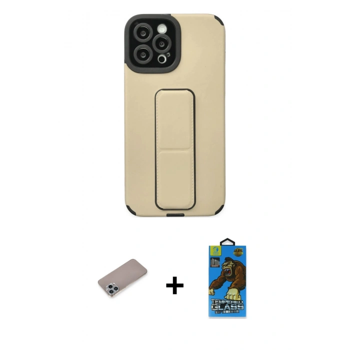 MARSİLYAN™- iPhone 12 Pro Max Kılıf Çekirdek Yansıma - Siyah 18D Cam Ekran Koruyucu + Shine Kamera Lens Koruma Cam - SABE
