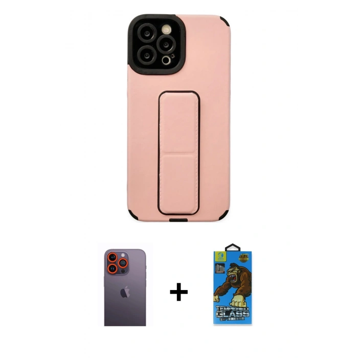 MARSİLYAN™- iPhone 12 Pro Max Kılıf Çekirdek Yansıma - Siyah 18D Cam Ekran Koruyucu + Neon Fosforlu Kamera Lens - TU