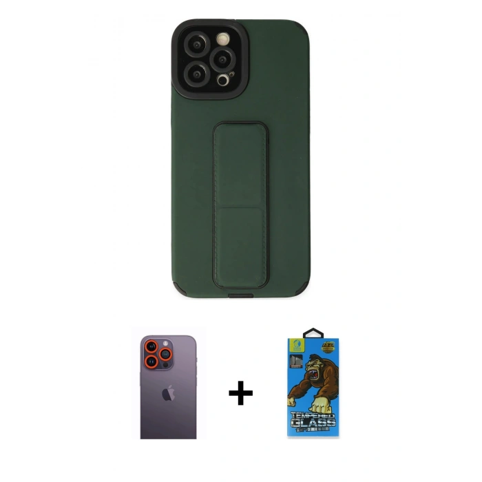 MARSİLYAN™- iPhone 12 Pro Max Kılıf Çekirdek Yansıma - Siyah 18D Cam Ekran Koruyucu + Neon Fosforlu Kamera Lens - TU
