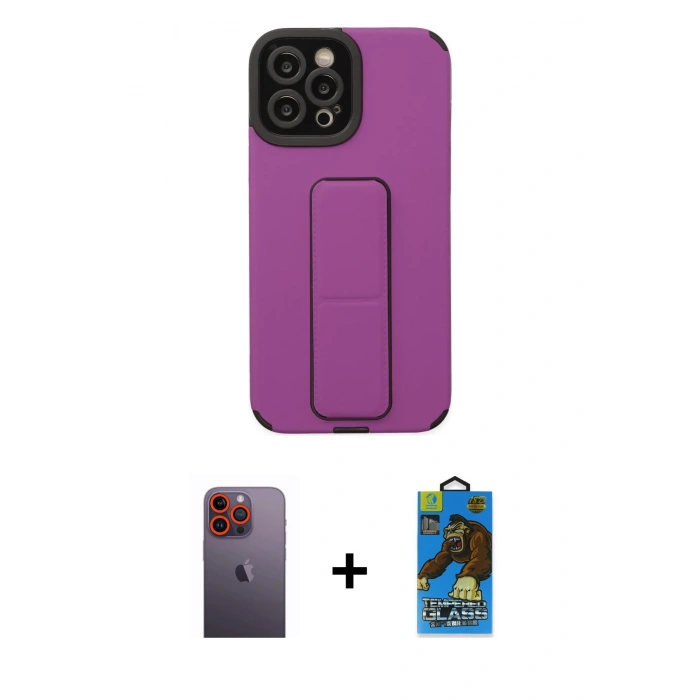MARSİLYAN™- iPhone 12 Pro Max Kılıf Çekirdek Yansıma - Siyah 18D Cam Ekran Koruyucu + Neon Fosforlu Kamera Lens - TU