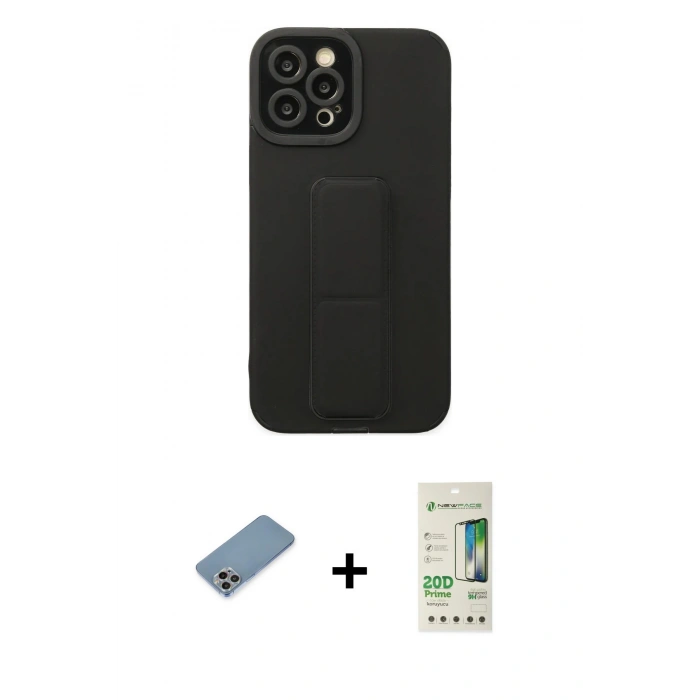 MARSİLYAN™- iPhone 12 Pro Max Kılıf Çekirdek Yansıma - Siyah 20D Premium Cam Ekran Koruyucu + Shine Kamera Lens Koruma Cam - GI