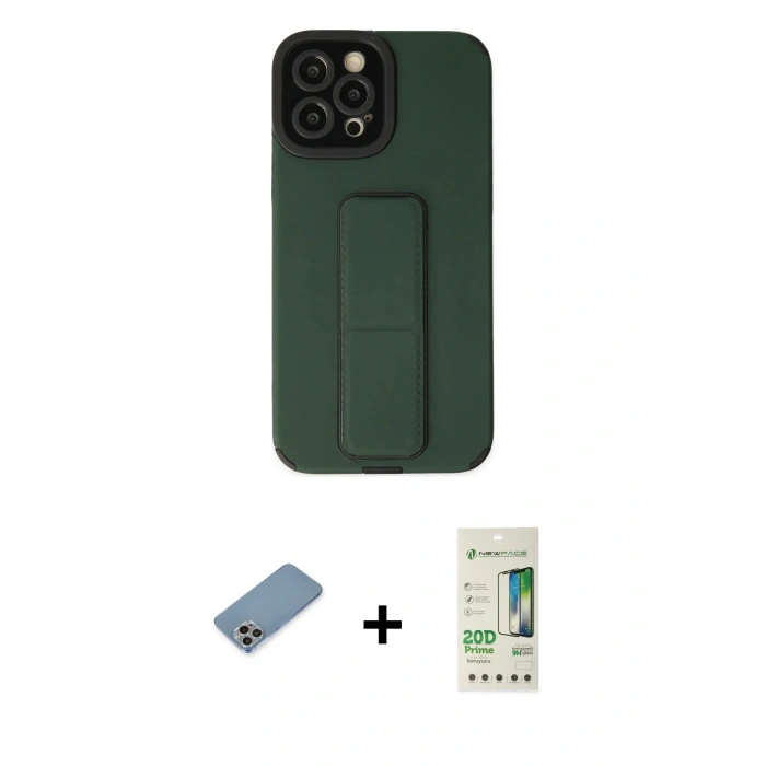 MARSİLYAN™- iPhone 12 Pro Max Kılıf Çekirdek Yansıma - Siyah 20D Premium Cam Ekran Koruyucu + Shine Kamera Lens Koruma Cam - GI