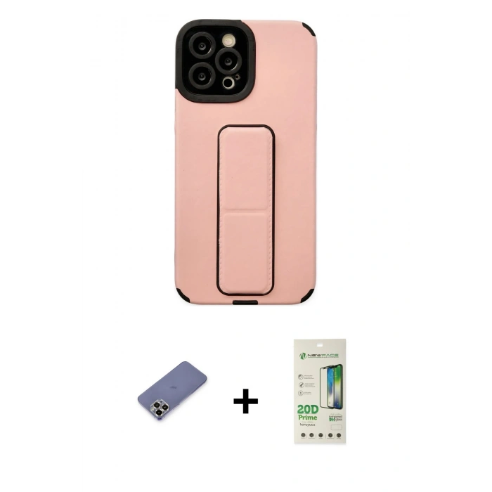 MARSİLYAN™- iPhone 12 Pro Max Kılıf Çekirdek Yansıma - Siyah 20D Premium Cam Ekran Koruyucu + Metal Kamera Lens Koruma Cam - GD