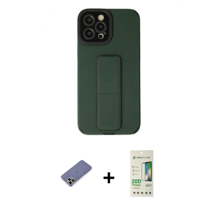 MARSİLYAN™- iPhone 12 Pro Max Kılıf Çekirdek Yansıma - Siyah 20D Premium Cam Ekran Koruyucu + Metal Kamera Lens Koruma Cam - GD