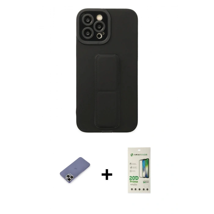 MARSİLYAN™- iPhone 12 Pro Max Kılıf Çekirdek Yansıma - Siyah 20D Premium Cam Ekran Koruyucu + Metal Kamera Lens Koruma Cam - GD