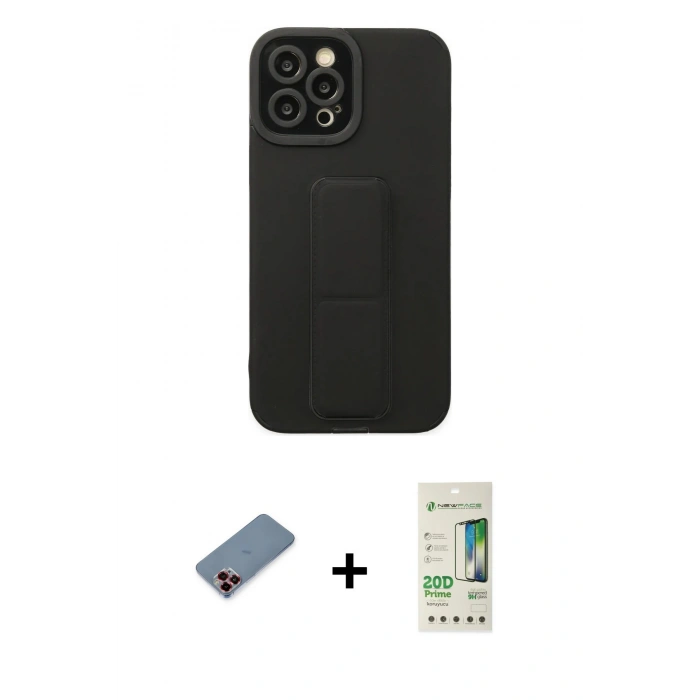 MARSİLYAN™- iPhone 12 Pro Max Kılıf Çekirdek Yansıma - Siyah 20D Premium Cam Ekran Koruyucu + Metal Kamera Lens Koruma Cam - KI