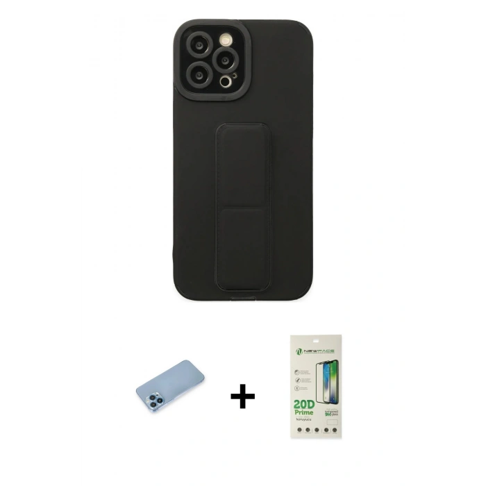 MARSİLYAN™- iPhone 12 Pro Max Kılıf Çekirdek Yansıma - Siyah 20D Premium Cam Ekran Koruyucu + Shine Kamera Lens Koruma Cam - MI