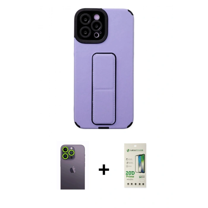 MARSİLYAN™- iPhone 12 Pro Max Kılıf Çekirdek Yansıma - Siyah 20D Premium Cam Ekran Koruyucu + Neon Fosforlu Kamera Lens - YL