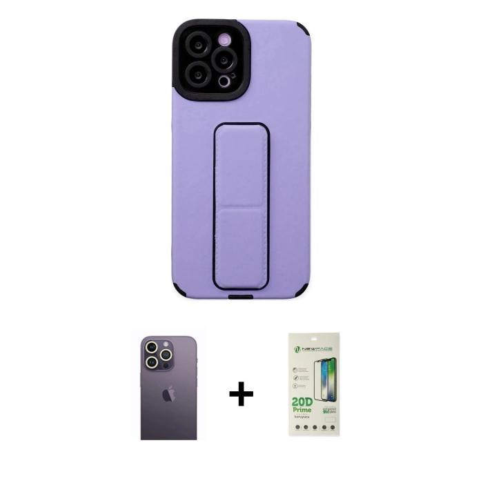 MARSİLYAN™- iPhone 12 Pro Max Kılıf Çekirdek Yansıma - Siyah 20D Premium Cam Ekran Koruyucu + Neon Fosforlu Kamera Lens - BZ