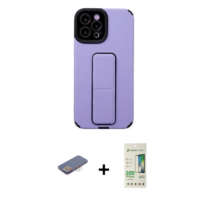 MARSİLYAN™- iPhone 12 Pro Max Kılıf Çekirdek Yansıma - Siyah 20D Premium Cam Ekran Koruyucu + Renkli Kamera Lens Koruma Cam - PE