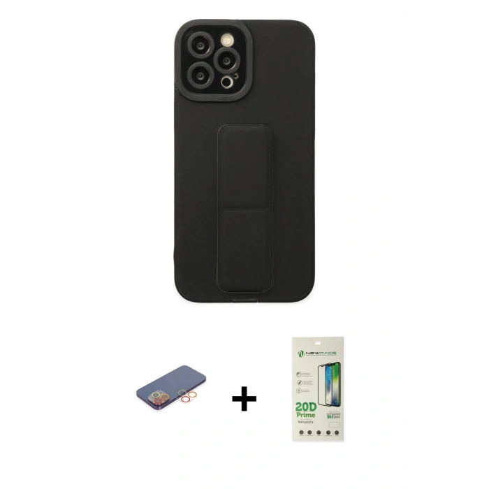 MARSİLYAN™- iPhone 12 Pro Max Kılıf Çekirdek Yansıma - Siyah 20D Premium Cam Ekran Koruyucu + Renkli Kamera Lens Koruma Cam - TU