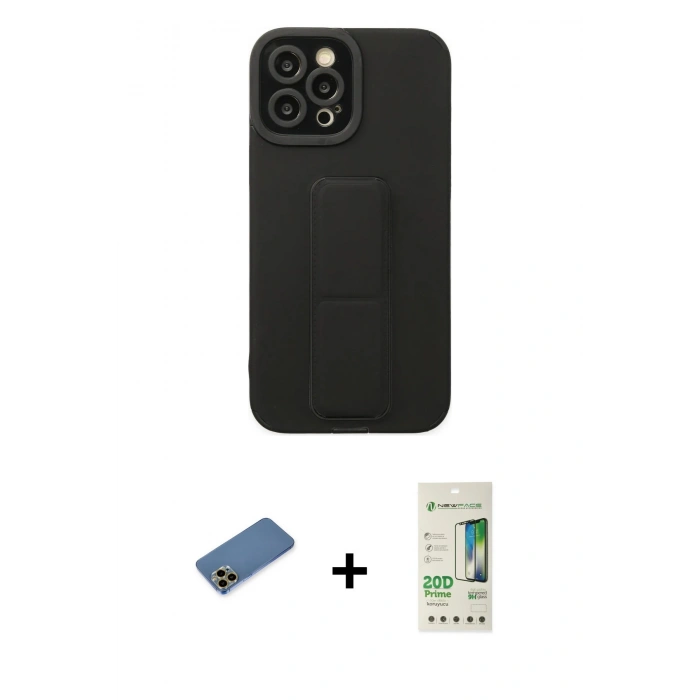 MARSİLYAN™- iPhone 12 Pro Max Kılıf Çekirdek Yansıma - Siyah 20D Premium Cam Ekran Koruyucu + Shine Kamera Lens Koruma Cam - GD