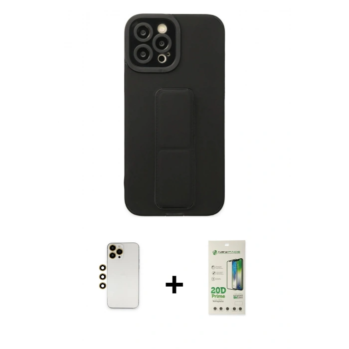 MARSİLYAN™- iPhone 12 Pro Max Kılıf Çekirdek Yansıma - Siyah 20D Premium Cam Ekran Koruyucu + Shine Kamera Lens - GD
