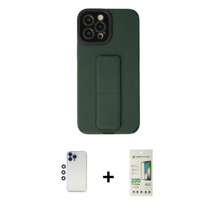 MARSİLYAN™- iPhone 12 Pro Max Kılıf Çekirdek Yansıma - Siyah 20D Premium Cam Ekran Koruyucu + Shine Kamera Lens - LT