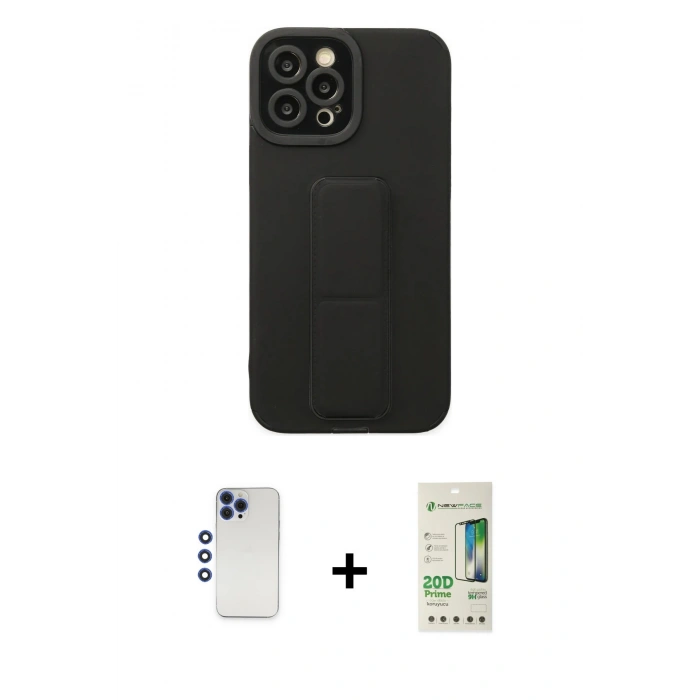 MARSİLYAN™- iPhone 12 Pro Max Kılıf Çekirdek Yansıma - Siyah 20D Premium Cam Ekran Koruyucu + Shine Kamera Lens - LT