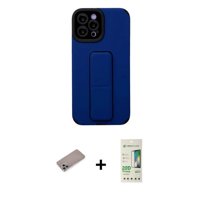 MARSİLYAN™- iPhone 12 Pro Max Kılıf Çekirdek Yansıma - Siyah 20D Premium Cam Ekran Koruyucu + Sierra Blue Shine Kamera Lens Koruma Cam