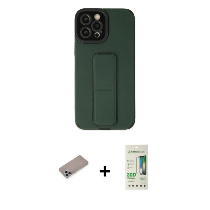 MARSİLYAN™- iPhone 12 Pro Max Kılıf Çekirdek Yansıma - Siyah 20D Premium Cam Ekran Koruyucu + Sierra Blue Shine Kamera Lens Koruma Cam