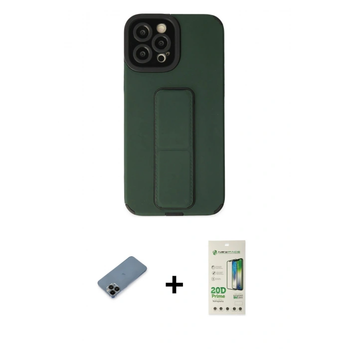 MARSİLYAN™- iPhone 12 Pro Max Kılıf Çekirdek Yansıma - Siyah 20D Premium Cam Ekran Koruyucu + Shine Kamera Lens Koruma Cam - SH