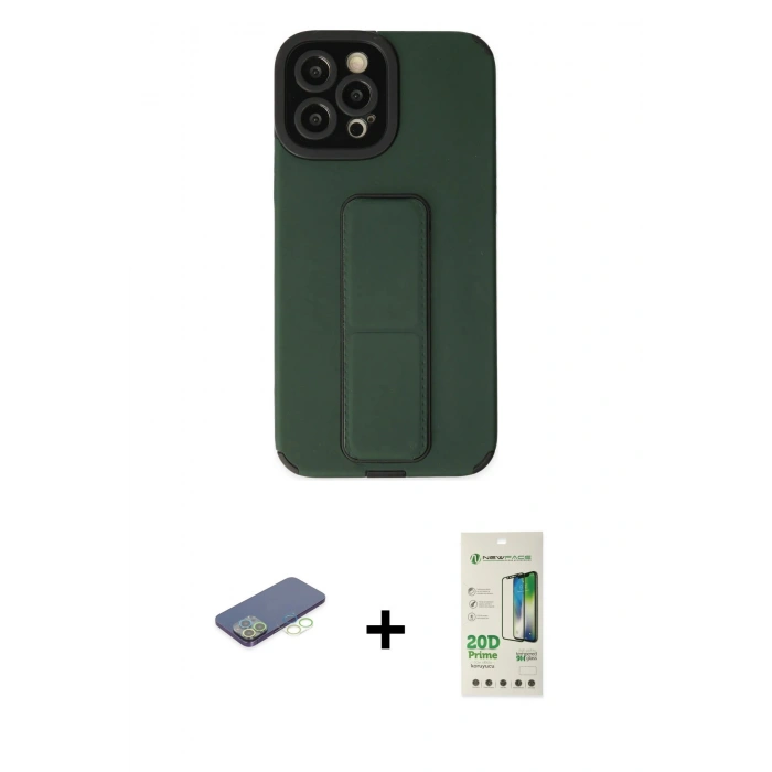 MARSİLYAN™- iPhone 12 Pro Max Kılıf Çekirdek Yansıma - Siyah 20D Premium Cam Ekran Koruyucu + Yeşil Renkli Kamera Lens Koruma Cam