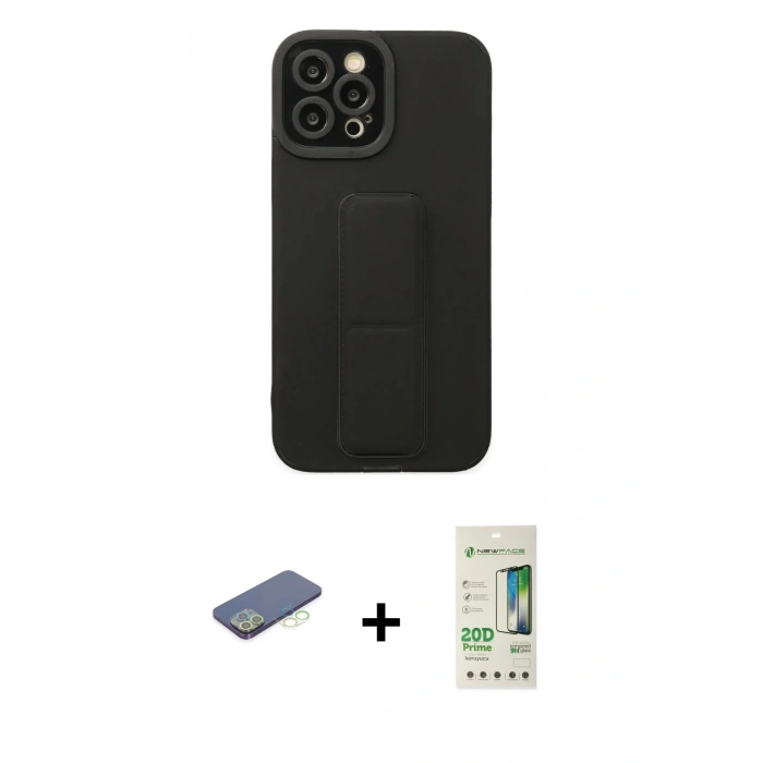 MARSİLYAN™- iPhone 12 Pro Max Kılıf Çekirdek Yansıma - Siyah 20D Premium Cam Ekran Koruyucu + Yeşil Renkli Kamera Lens Koruma Cam