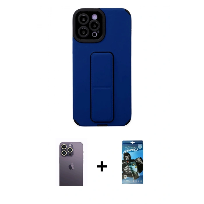 MARSİLYAN™- iPhone 12 Pro Max Kılıf Çekirdek Yansıma - Siyah 34D Izgaralı Cam + Neon Fosforlu Kamera Lens - BZ
