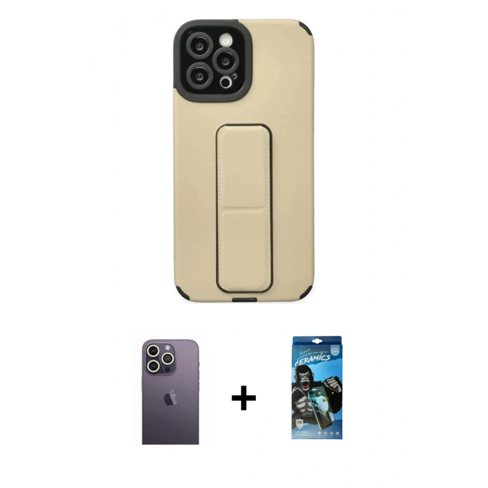MARSİLYAN™- iPhone 12 Pro Max Kılıf Çekirdek Yansıma - Siyah 34D Izgaralı Cam + Neon Fosforlu Kamera Lens - BZ