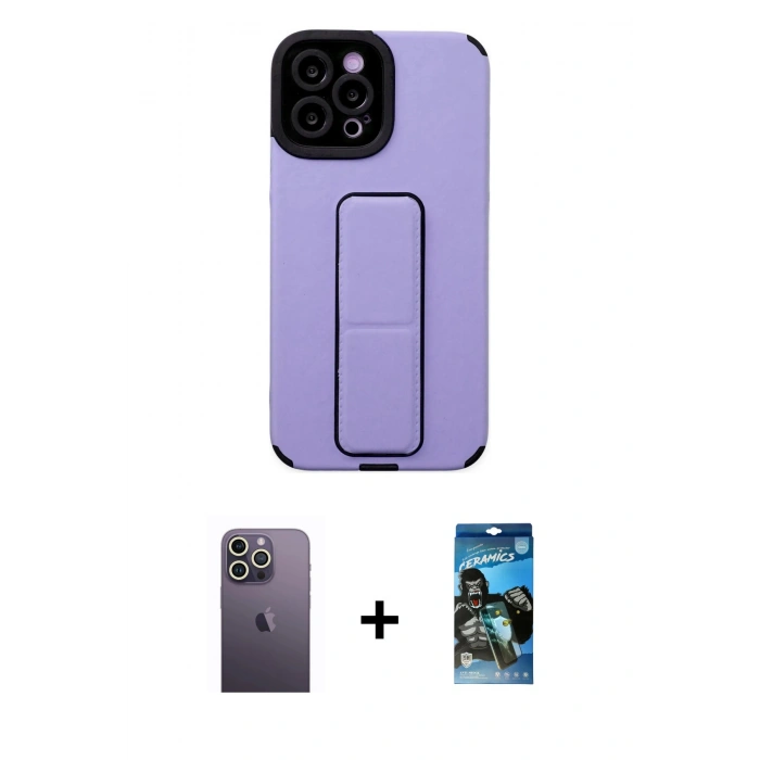MARSİLYAN™- iPhone 12 Pro Max Kılıf Çekirdek Yansıma - Siyah 34D Izgaralı Cam + Neon Fosforlu Kamera Lens - BZ